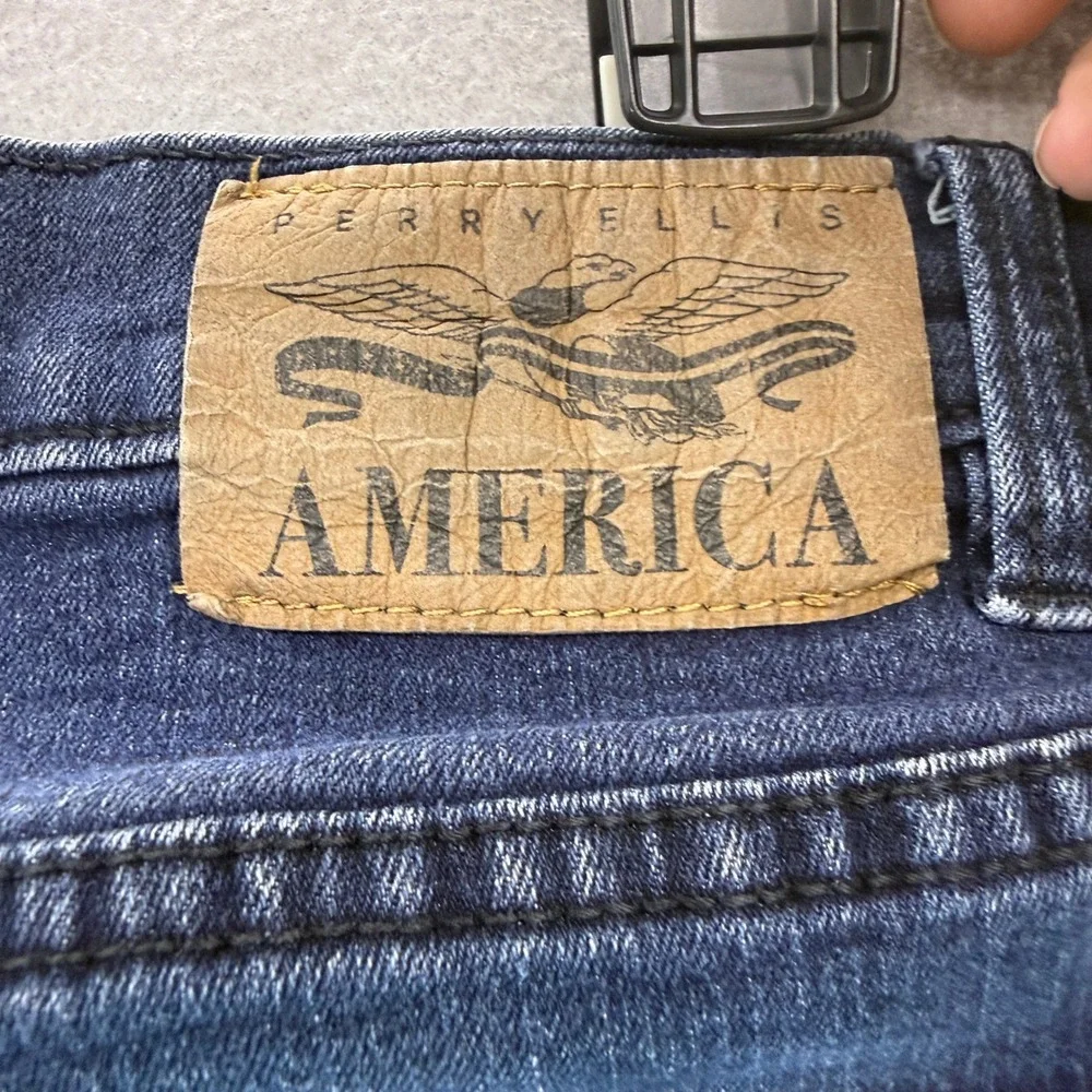 Perry Ellis America Mens Dark Wash Straight Leg Denim Jeans Blue 34x32